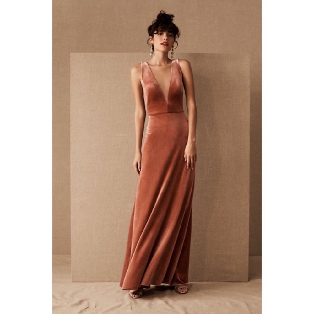 NWT BHLDN Jenny Yoo Logan Deep-V Velvet Column Gown